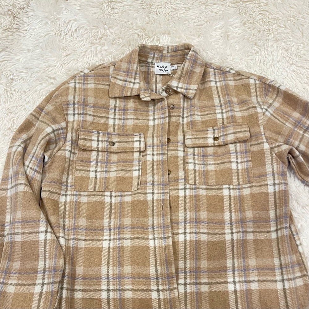 tan brown / blue plaid oversized flannel